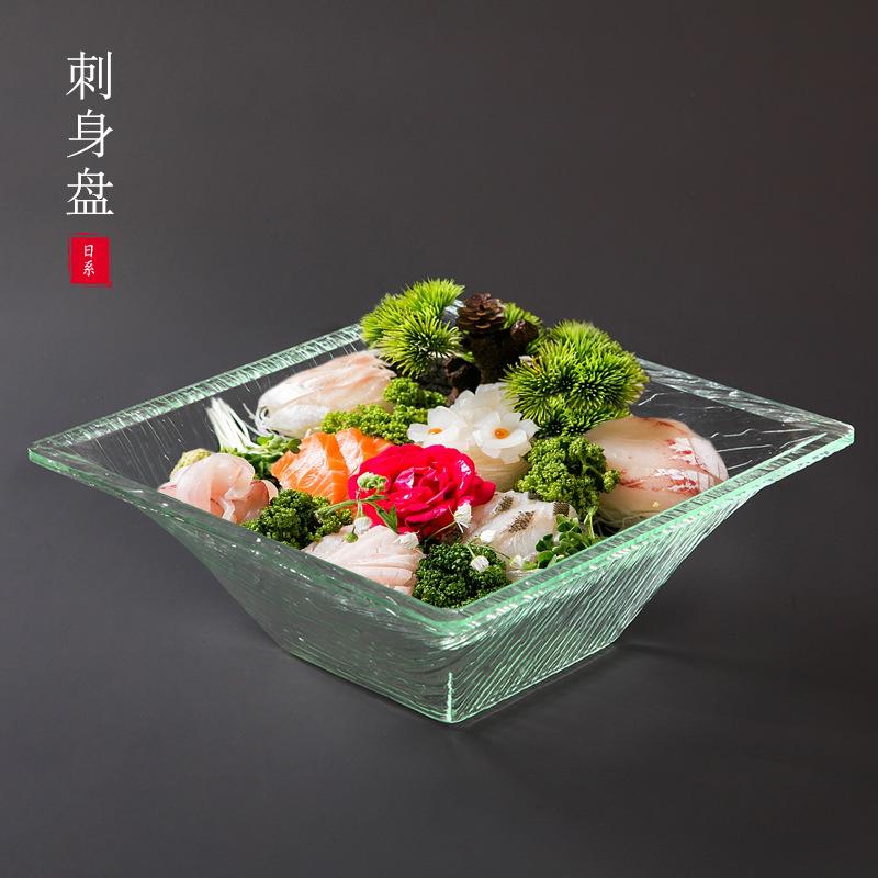 亚克力刺身盘仿玻璃海鲜盘水果拼盘鱼生冰盘自助餐盘方形日韩餐具