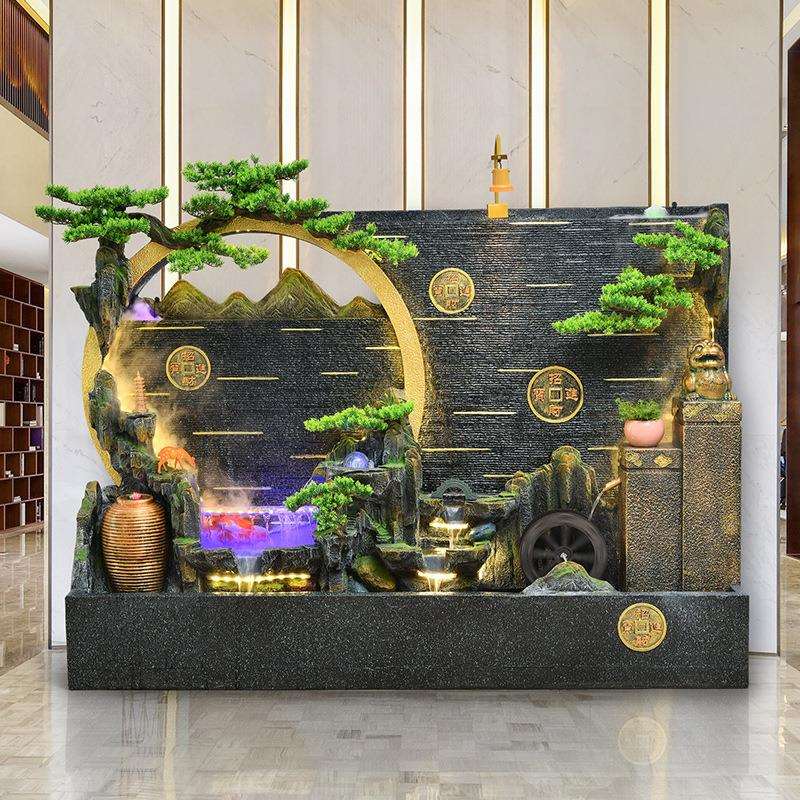 水幕墙循环流水鱼缸喷泉大假山造景庭院客厅公司玄关落地生财摆件