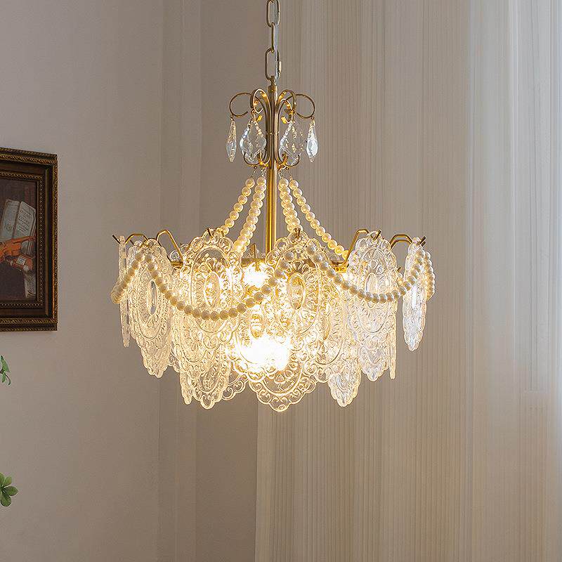 法式宫廷轻奢客厅吊灯珍珠玻璃卧室灯复古餐厅灯大美式网红吊灯