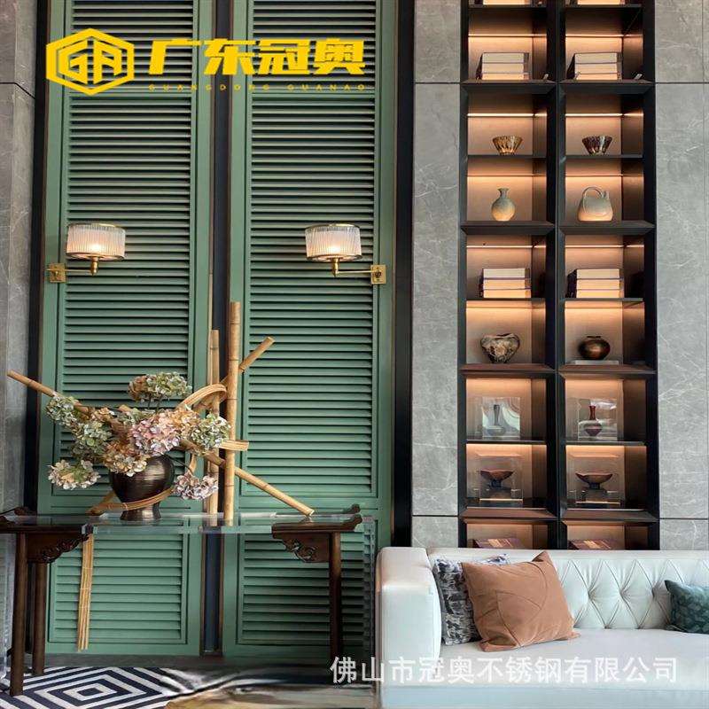 家庭装修不锈钢百宝格格子柜 现代简约喷砂黑钛不锈钢酒架置物格