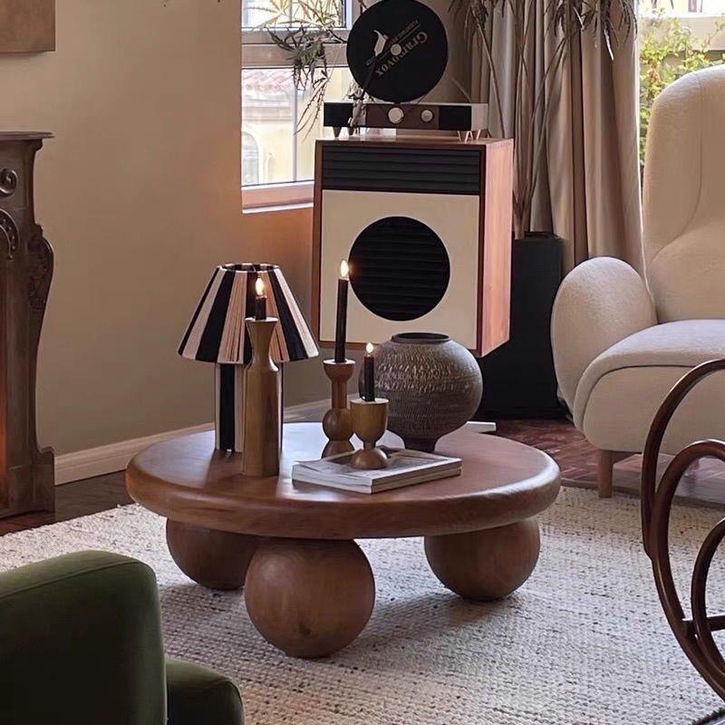 古风法式中古茶几圆形复古实木现代家用客厅小户型创意设计师新款