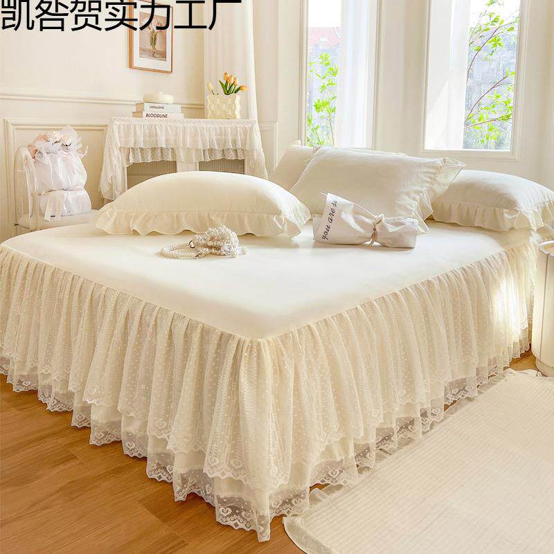 2025新款法式磨毛蕾丝床裙单件床罩款床单带裙边床盖四季通用