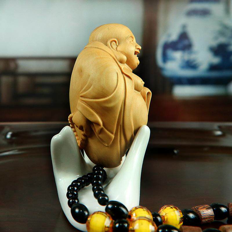 黄杨木雕刻大肚弥勒文玩手把件工艺品汽车中式客厅挂件笑佛