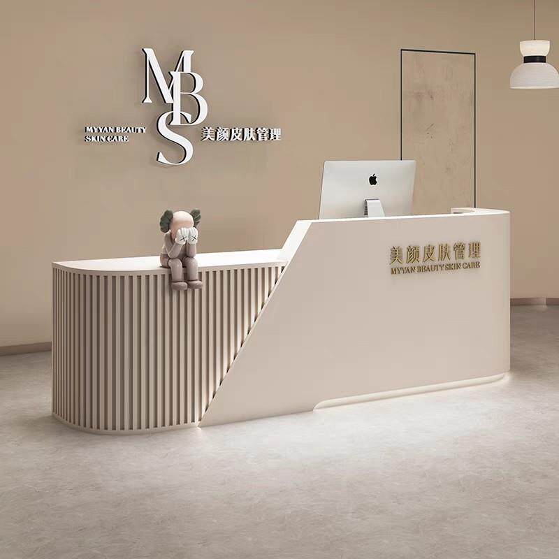 简约现代公司烤漆前台时尚异形接待台咨询吧台宾馆创意迎宾收银桌