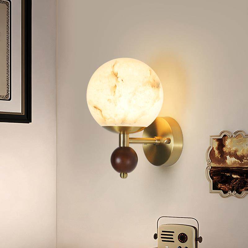 全铜云石壁灯墙壁灯入户玄关走廊过道书房卧室床头灯复古风