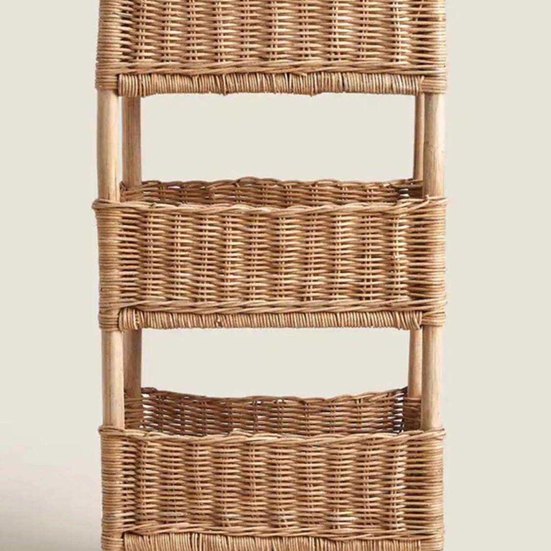 水洗筐收纳置物架多层三层整理藤编风田园收纳可落地架实木天然