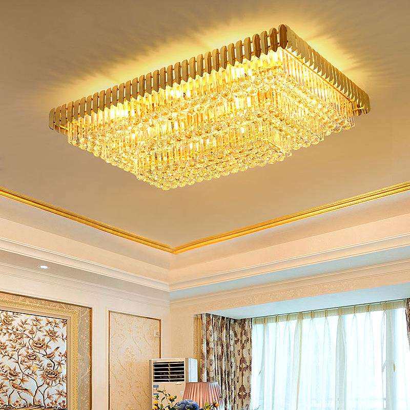 现代豪华金色长方形水晶灯轻奢圆形卧室吸顶灯创意大气客厅餐厅灯