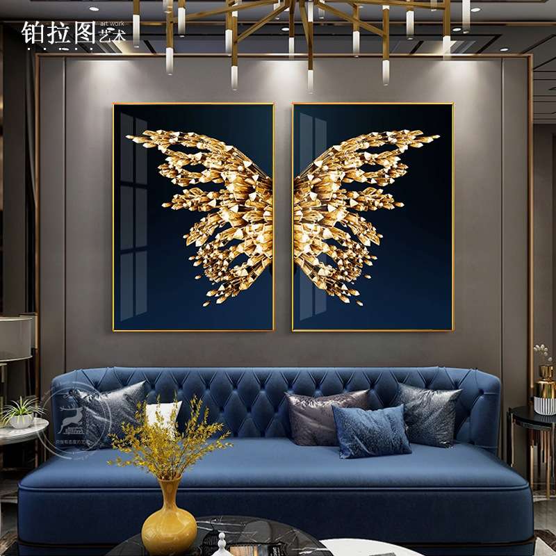 蝴蝶客厅装饰画沙发背景壁画两联餐厅时尚酒店卧室铝合金轻奢挂画图片