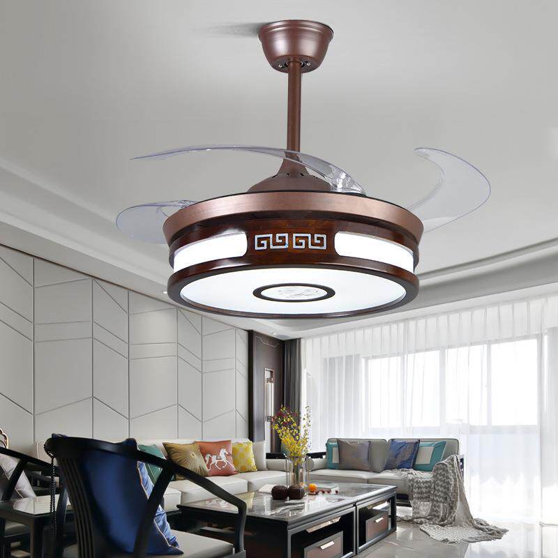 新中式禅意实木餐厅风扇灯中国风茶室民宿风扇吊灯餐桌饭厅吊扇灯