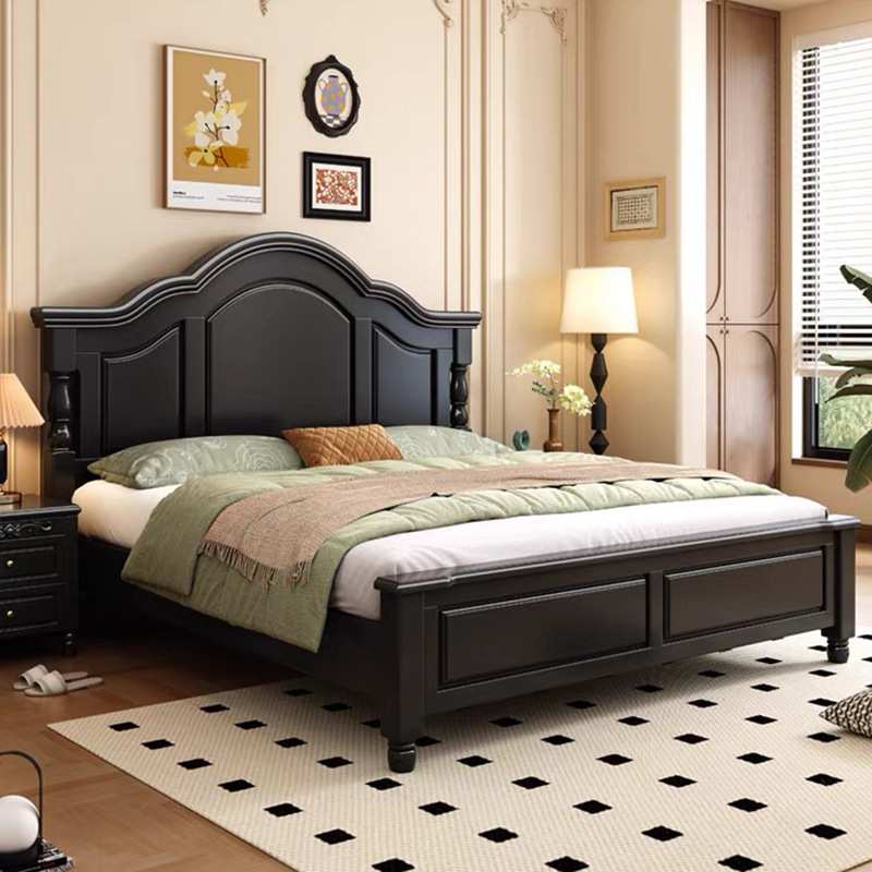 美式实木床双人床1米8现代简约1米5储物床法式轻奢黑色复古主卧床