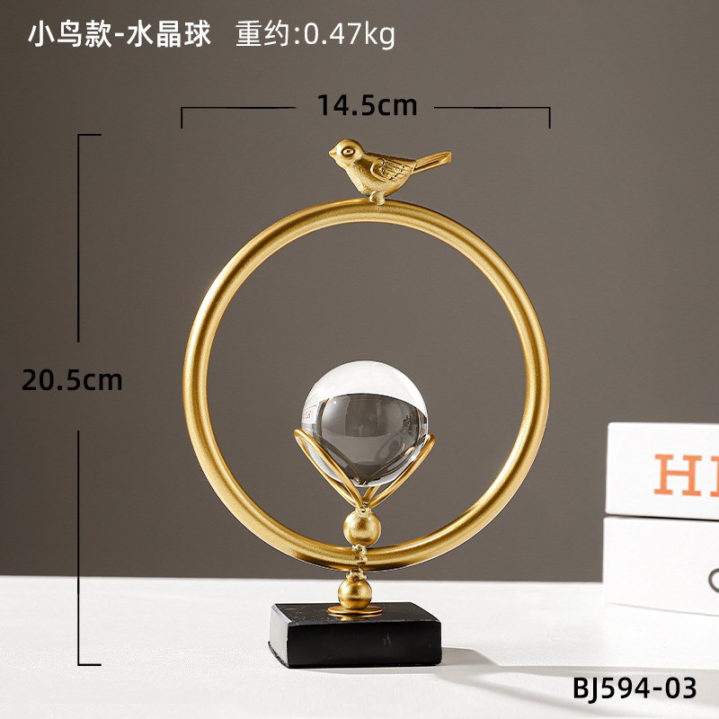 铁艺几何抽象水晶球金属工艺品客厅玄关酒柜电视柜高级感艺术摆件