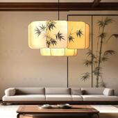 宋代美学布艺竹叶水墨画文人墨客客厅灯禅意茶室书房餐厅卧室吊灯