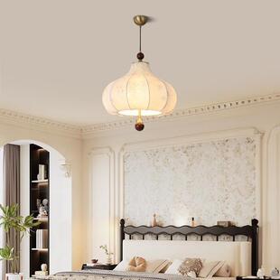 布艺吊灯餐厅灯中古vigtage主卧室灯法式复古印花吸顶灯中山灯具