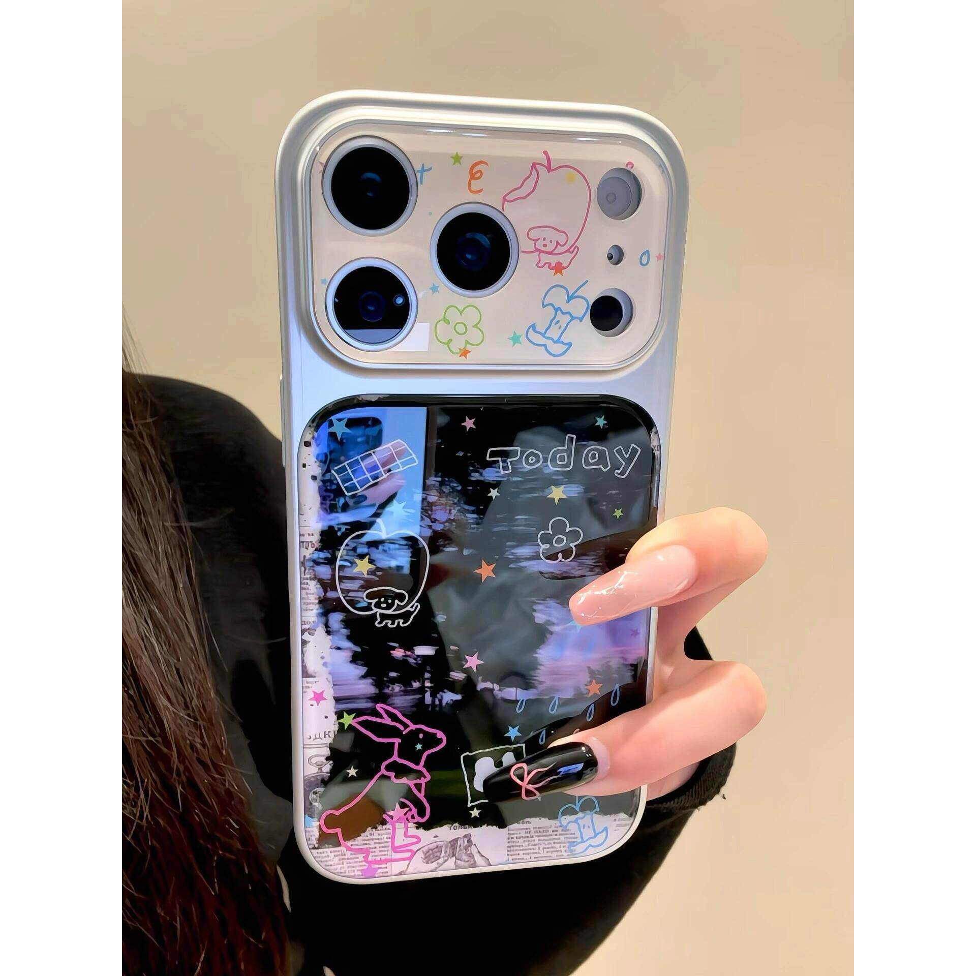 晚霞星星兔适用苹果17promax手机壳iPhone16pro秒变大视窗15新款14pro可爱13高级17Air全包16plus滴胶保护套