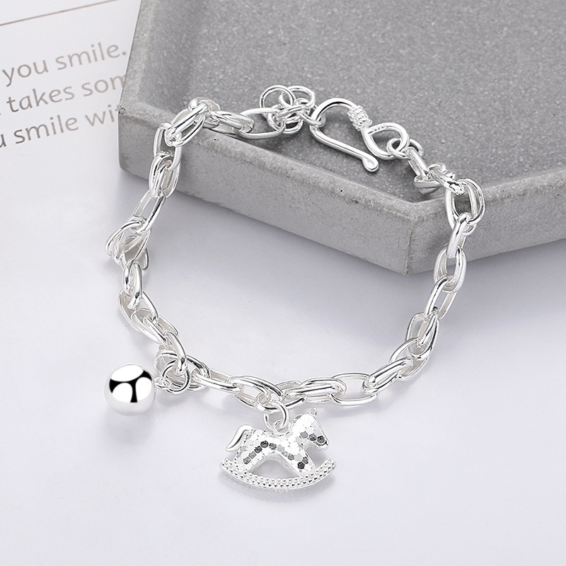 锦河畔 s925银个性简约圆珠木马碎碎冰创意可爱风小众百搭手链女