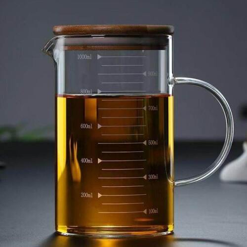 玻璃带刻度把量杯喝水500杯子带盖带耐高温大容量毫升1000ml烧杯