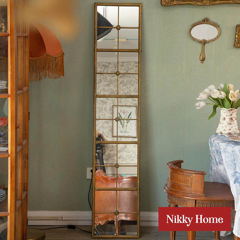 你可居美式复古全身镜别墅落地镜欧式客厅铁艺雕花服装店装饰镜