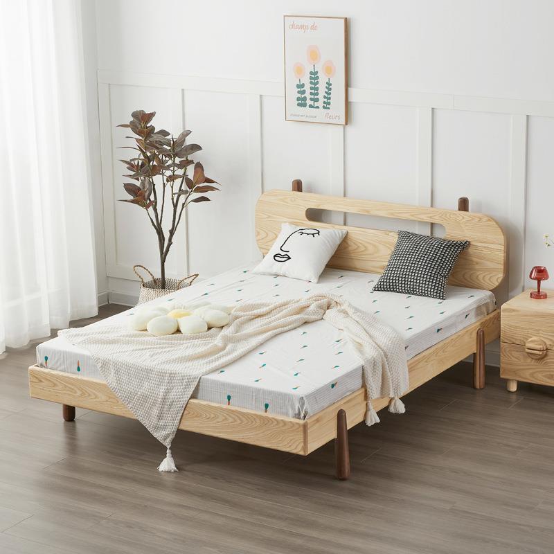 全实木大白床 白蜡木1.2m1.5m儿童床简易男孩女孩可调靠背单人床