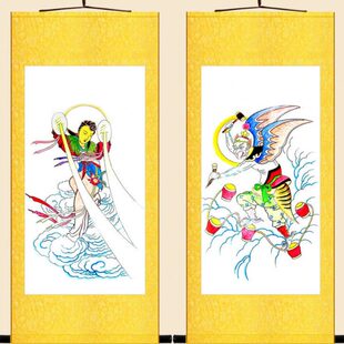 雷公电母风伯雨神画像 神仙人物水陆画卷轴挂画 绢布画来图可定制