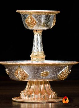 尼泊尔供杯杯手工铜鎏金鎏银八吉祥供供杯的供具供杯 大号18cm