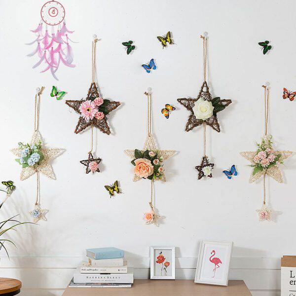 简约餐厅墙上装饰挂件卧室房间墙面壁饰挂花创意藤编挂饰宿舍女生