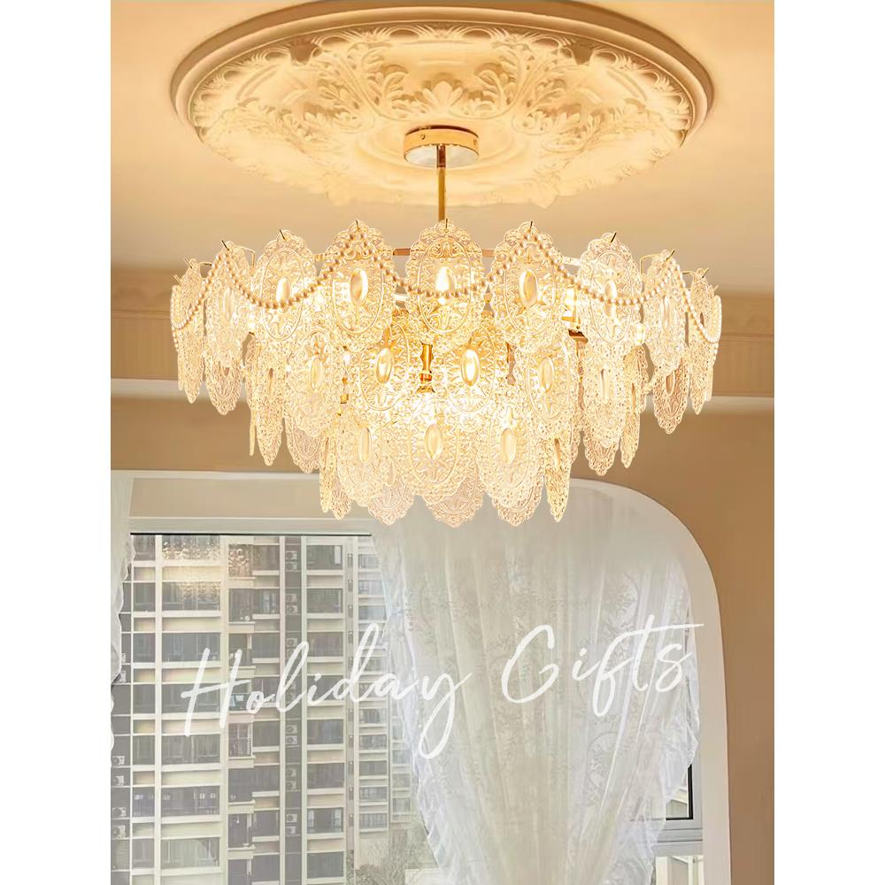 法式水晶吊灯奶油风格主卧室灯餐厅灯新款轻奢客厅水晶灯套餐