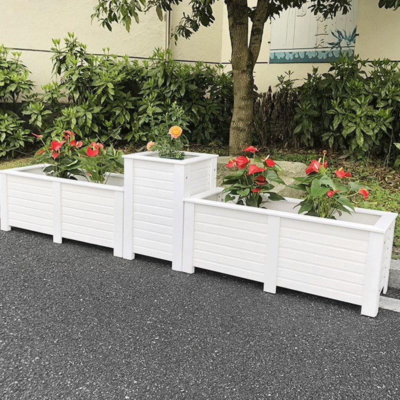 塑木花箱白色户外种植箱长方形种菜盆防J腐N木隔断花槽创意花盆可