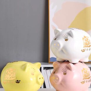 新款陶瓷金猪扑满存钱罐创意儿童储蓄罐卡通储钱罐大容量只进不出