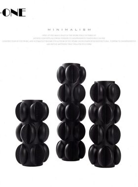 rzone 黑色异形陶瓷花瓶三件套现代简约家居软装饰品样板房间摆件