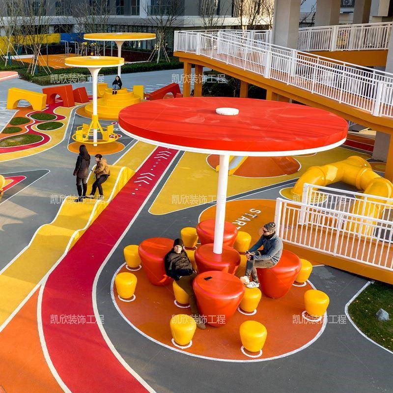 玻璃钢凉亭大型雕塑学校园林雨棚围树景观异型穿树吧台Z桌廊桥户