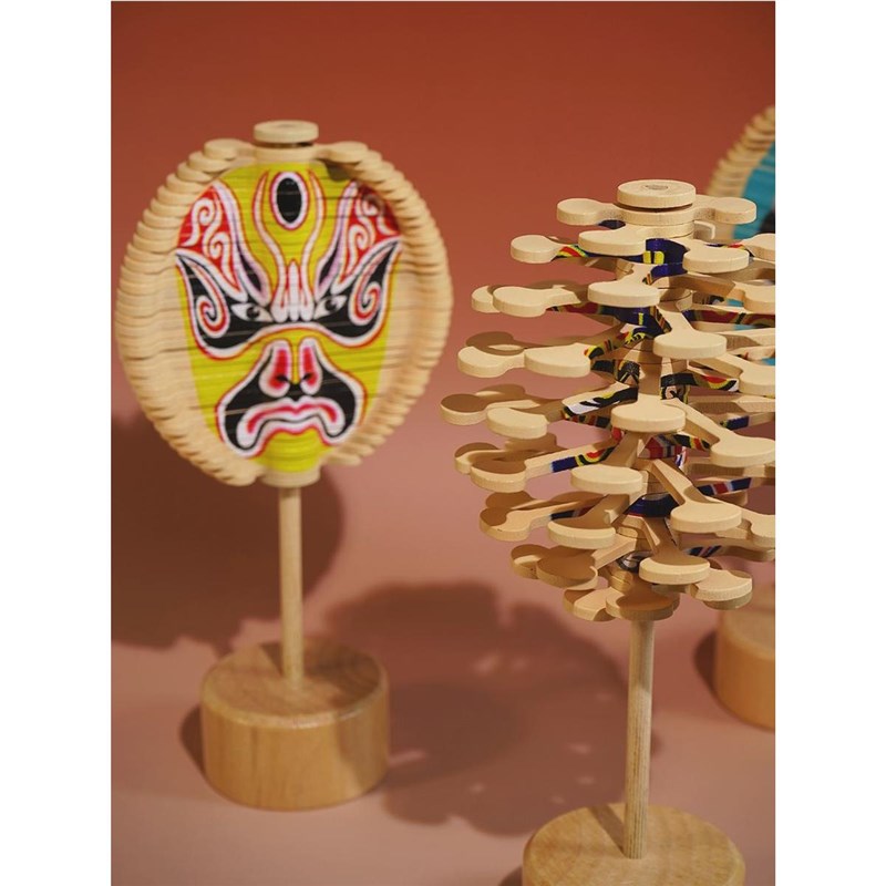 京剧脸谱旋转树斐波o那契螺旋树木质棒棒糖变脸解压工位桌面小摆