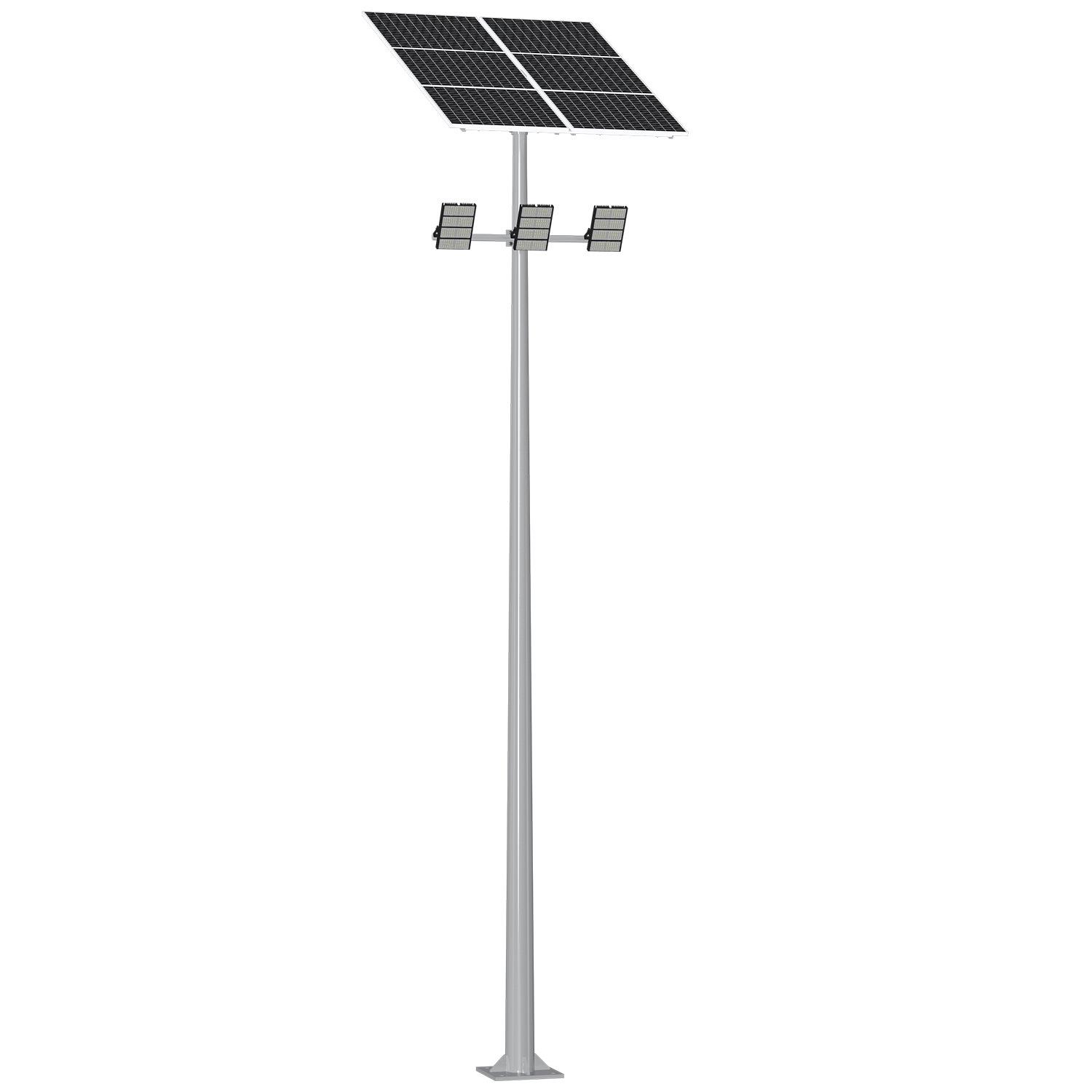 太阳能蓝球场灯厂家直供8米12M300W600瓦光伏发电球场中半高杆灯