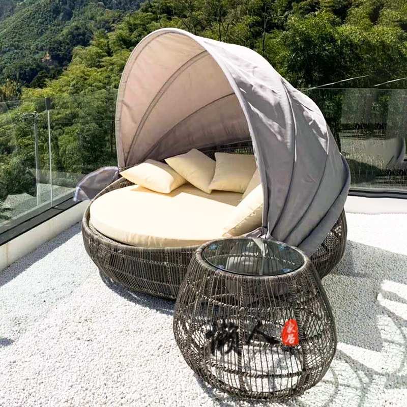 户外家具别墅花园北欧圆形躺床阳台躺椅休闲组合单人懒人藤编沙发