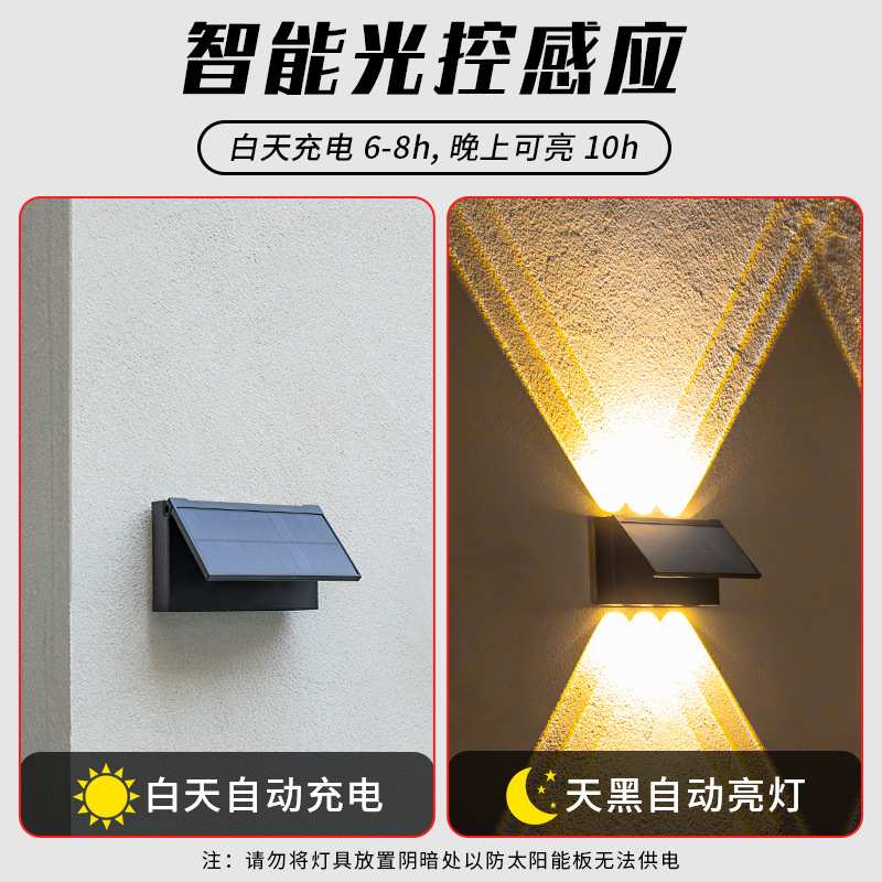 6LED太阳能灯别墅庭院花园壁灯氛围灯民宿围墙射灯洗墙灯太阳能板
