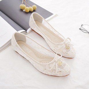 单鞋女平底鞋夏季女鞋子百搭网面镂空透气L女凉鞋豆豆鞋软底妈妈