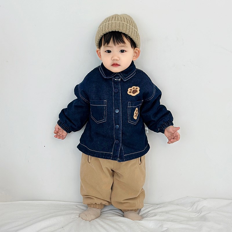 男童冬款加绒牛仔衬衫套装帅气宝宝保暖衬衣婴儿冬季加厚休闲长裤