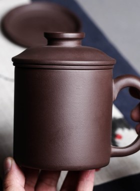 宜兴紫砂杯纯f手工杯子带盖非陶瓷过滤内胆茶杯男士泡茶水杯大容