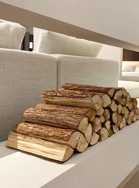 户外木柴原木壁炉取暖木头背景墙客厅装饰饭店民宿木材篝火野炊灶