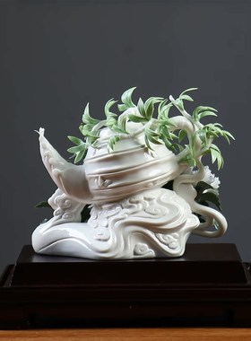 品味人生陶瓷客厅办公室装饰瓷花礼品工艺品公司送礼中式桌面摆件