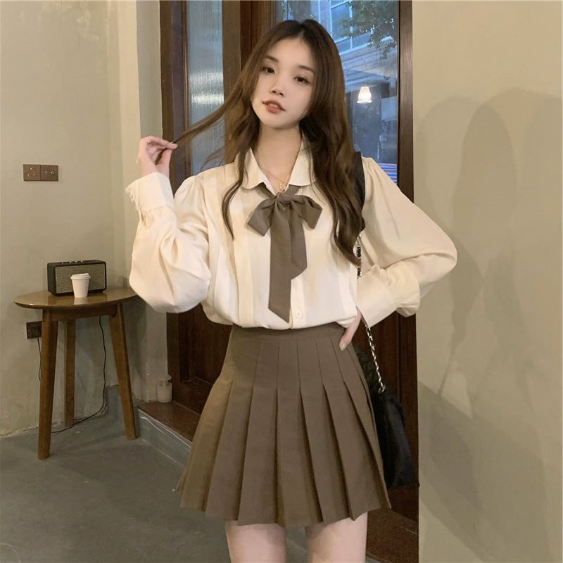 学院风时尚套装女春季秋2024新款设计感衬衫百褶裙小个Y子两件套