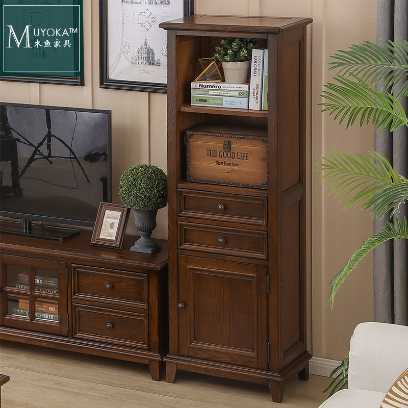 木鱼家具白蜡木美式乡村实木边柜酒柜G电视机柜旁柜组合柜中式酒