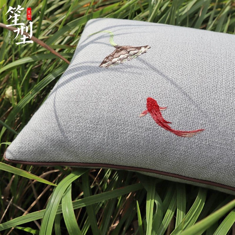 新中式绣花腰枕中国风抱枕办公室靠垫汽车靠腰木椅子靠背含芯定制