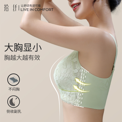 内衣女大胸显小超薄款夏轻薄收副乳防F下垂全罩杯调整型大尺码内
