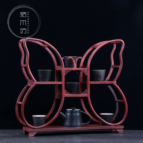 血檀木博古架小型茶o具架多宝阁红木摆件架实木托架茶道置物架茶