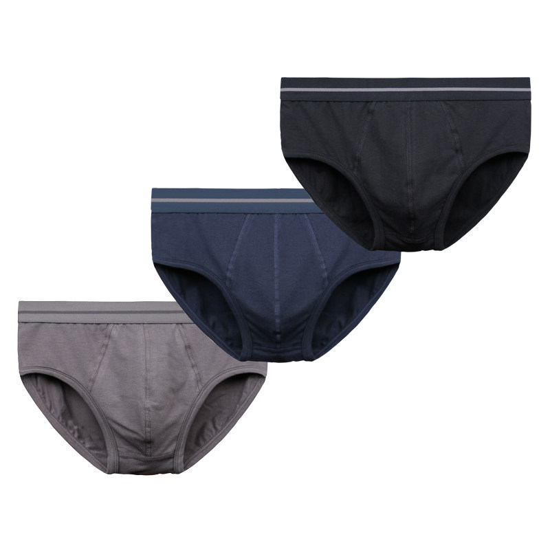 3件装透气男内裤j青年三角裤纯棉大码底裤黑蓝灰白色不勒大腿裤头