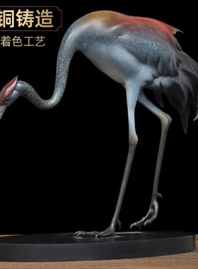 彩铜丹顶鹤摆件中式铜鹤工艺品家居客厅玄关装饰品乔迁新居礼品