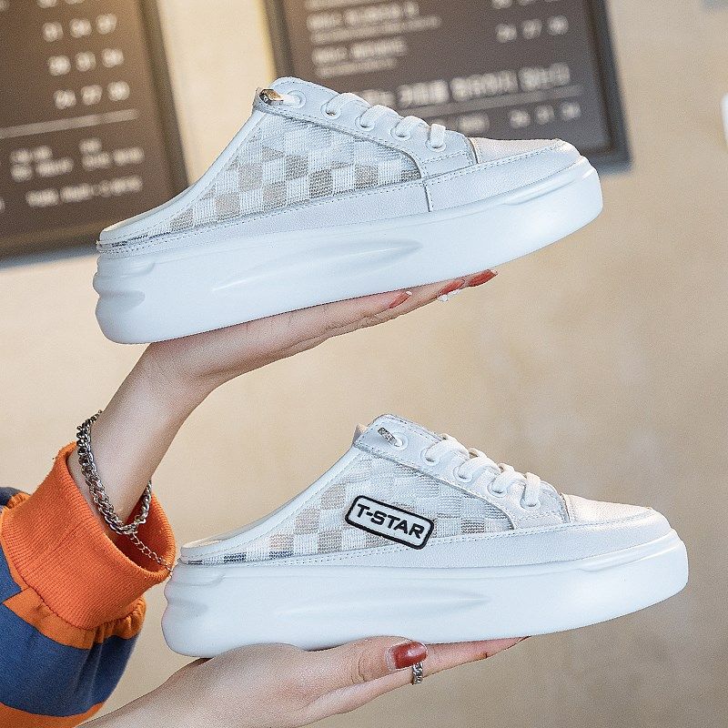 大码女鞋41到43包头半拖鞋2025夏季新款网面厚底凉拖无后跟小白鞋,女鞋,包头拖,淘宝优惠券,粉丝福利购,淘宝优惠卷