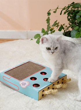 猫咪打地鼠玩具宠物用品猫抓板纸板蓝色带逗猫棒自嗨玩具喵喵