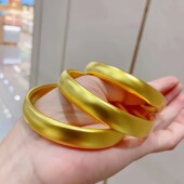 古法金包银经典 i磨砂亮面轮胎手镯女士宽面素圈实心镯子送情人礼