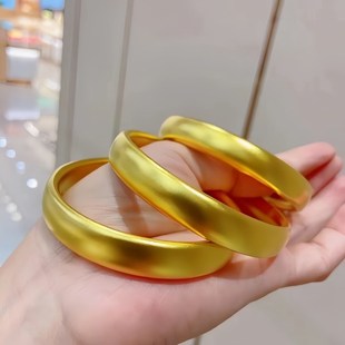 古法金包银经典i磨砂亮面轮胎手镯女士宽面素圈实心镯子送情人礼